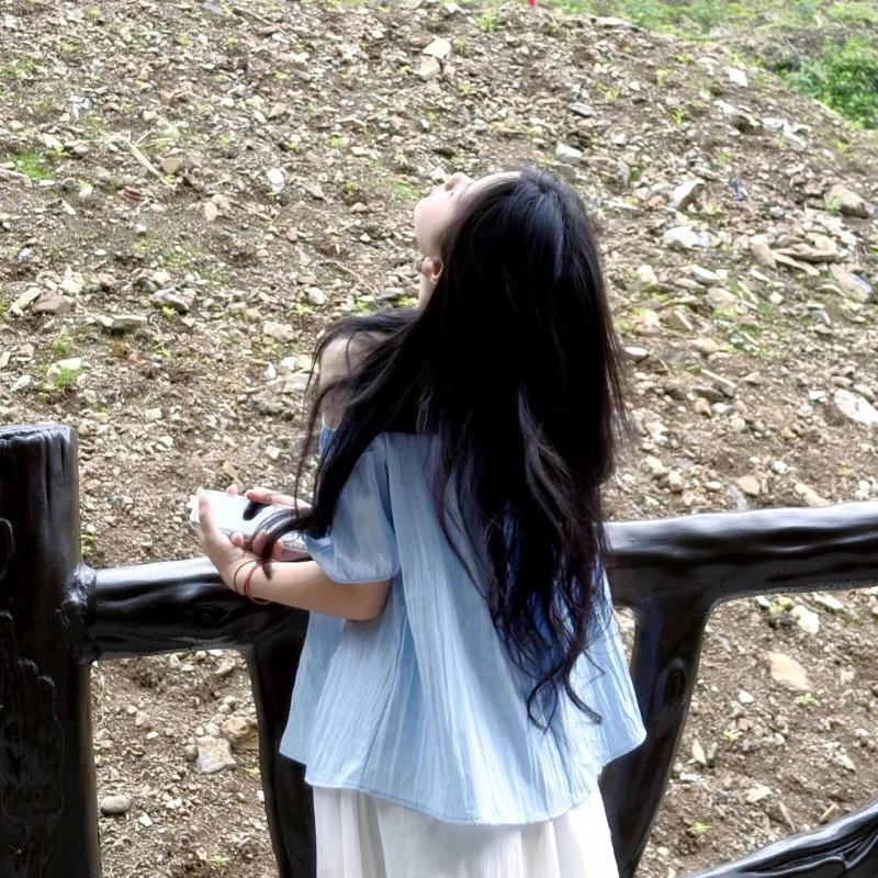 Beach Holiday Blue Blouse Women Off Shoulder Loose Top with Beads Round Neck