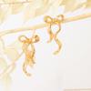 Metal Wind Bow Earrings Niche Sweet Temperament Butterfly Streamer Earrings Women'S Long Stud Earrings