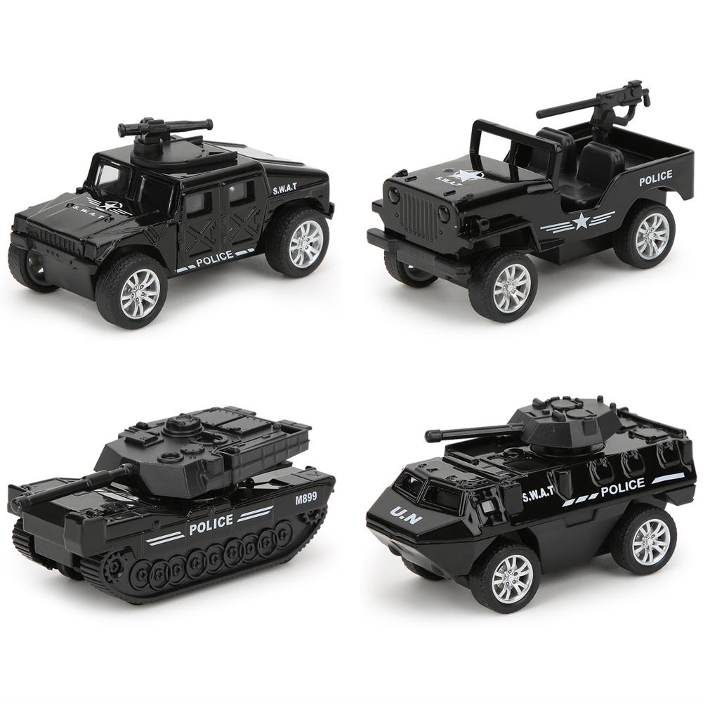 4pcs Box 1/60 High Simulation Pull Back Alloy Car Model Kid Toy Collection(Type D Police Car )