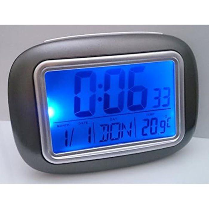 Réveil digital - Calendrier - Température - 12/24 heures - avec lumière bleu