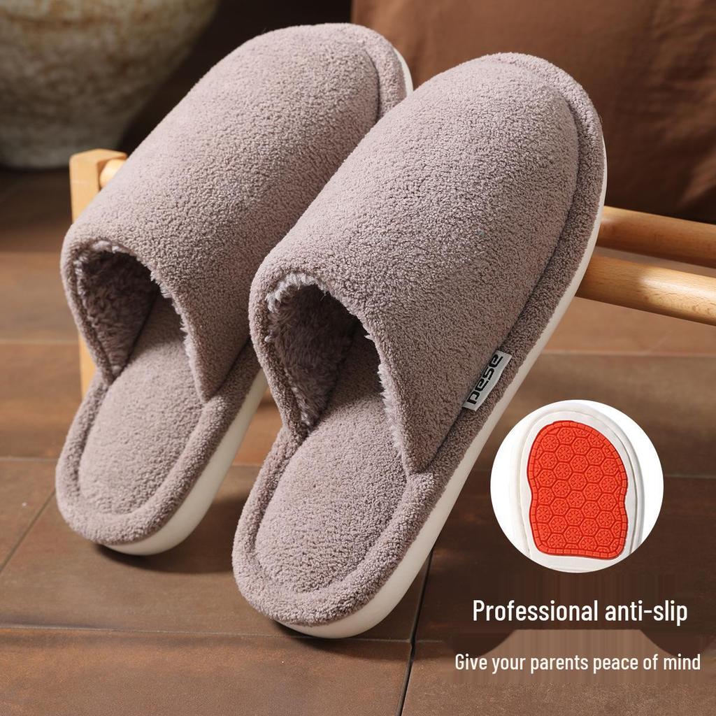Men's and Women's Winter Non-Slip Plush Cotton Slippers - Thick-Soled, Soft, and Odor-Resistant.