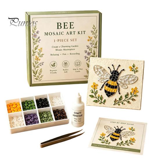 Handicraft Supplies for Home Sea Glass Mosaic Art Kit, Flower Insect DIY Unique Birthday Presents Her Craft Kit with Colorful Pieces Adults Beginners,