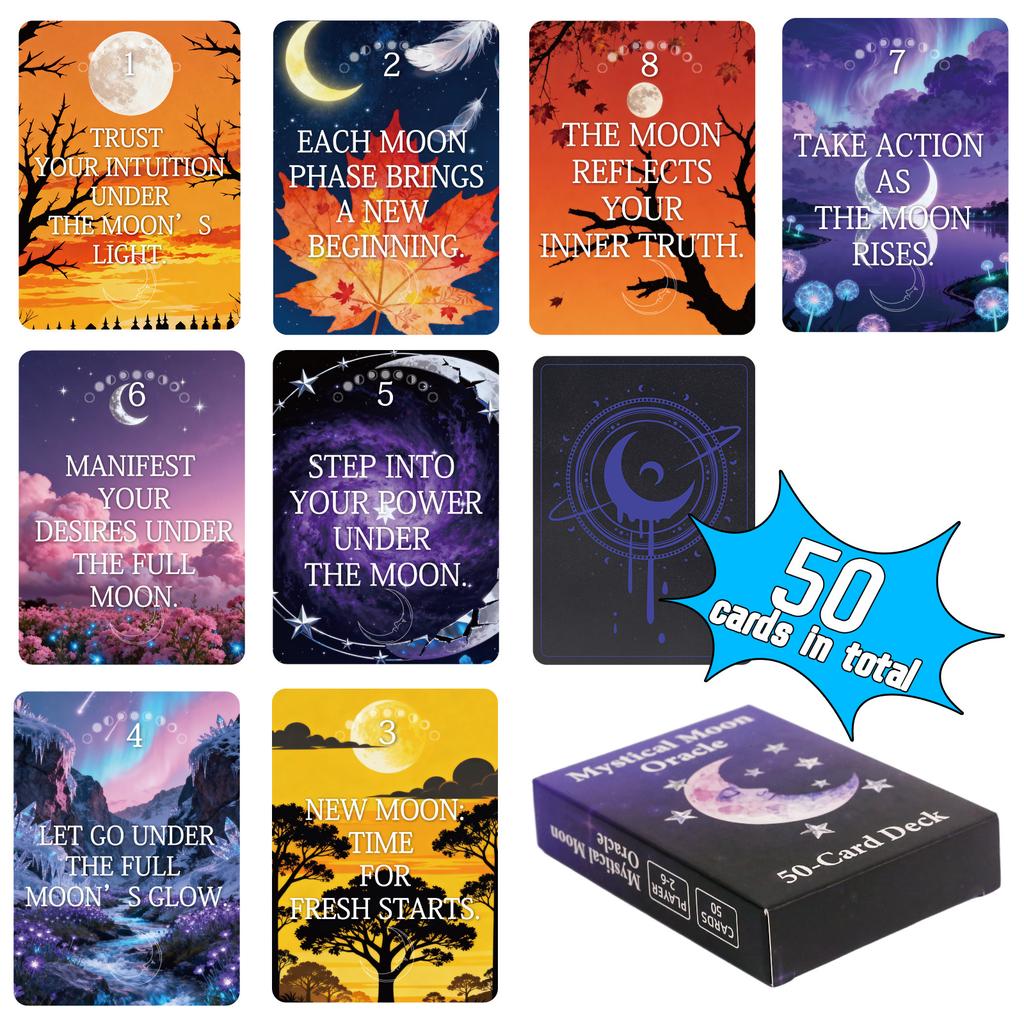 Mystical Moon Oracle Deck - 50 Cards 9*6.7cm for Spiritual Guidance, Manifestation & Moon Phase Rituals