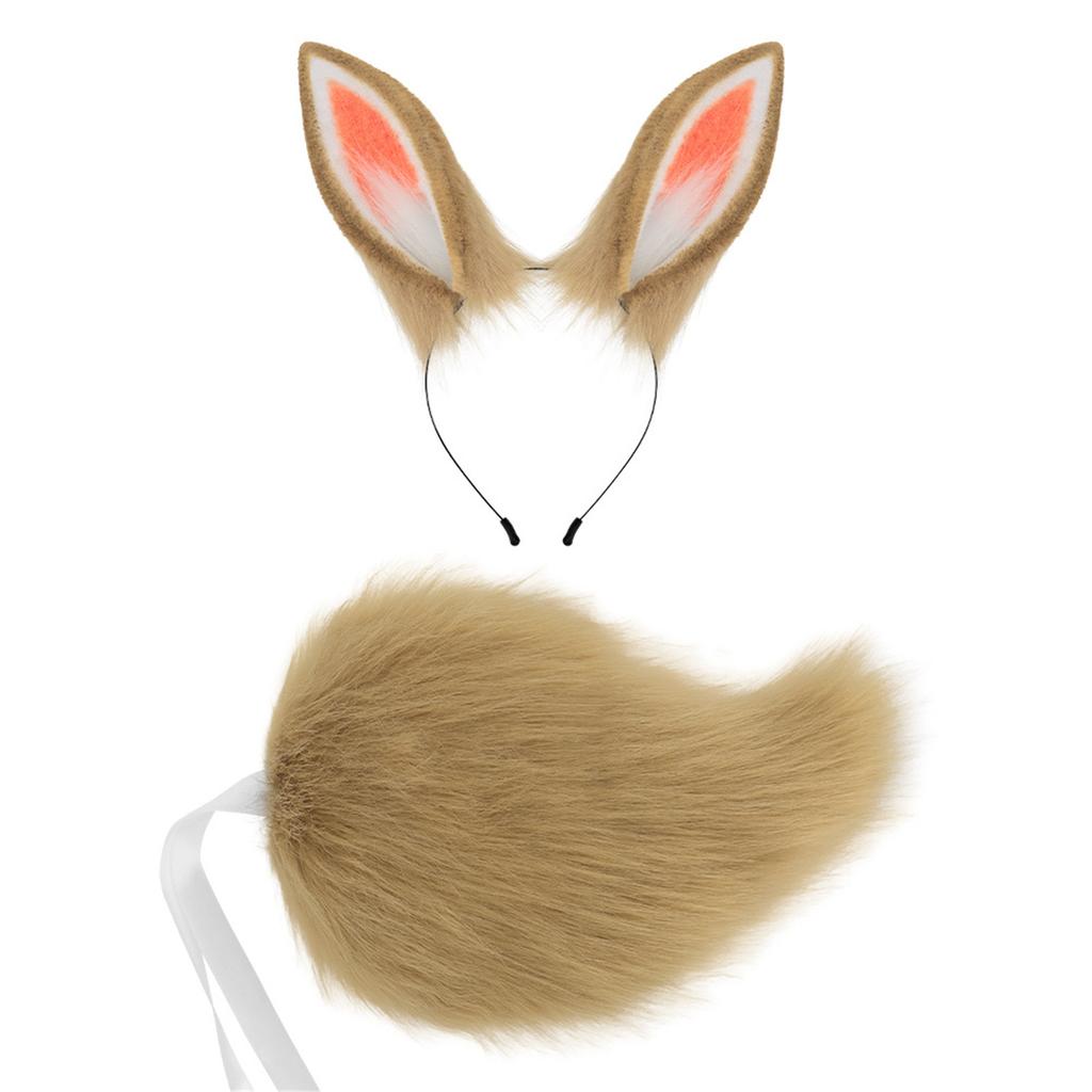 Rabbits Costume Accessories Plush Ear Hairband Tail Halloween Costume Accessories Set for Kid Girl Halloween Cosplay