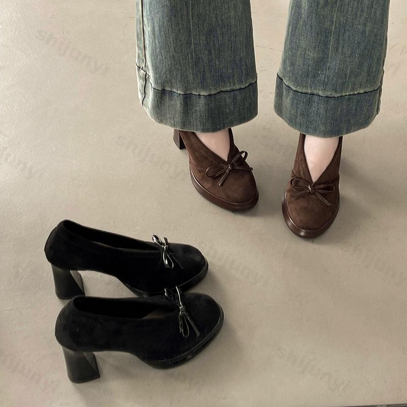 Women's High Heels  Spring Autumn New Vintage Fashion Bow Knot Party Chunky Heels Outdoor Non Slip Luxury Mary Jane Shoes
