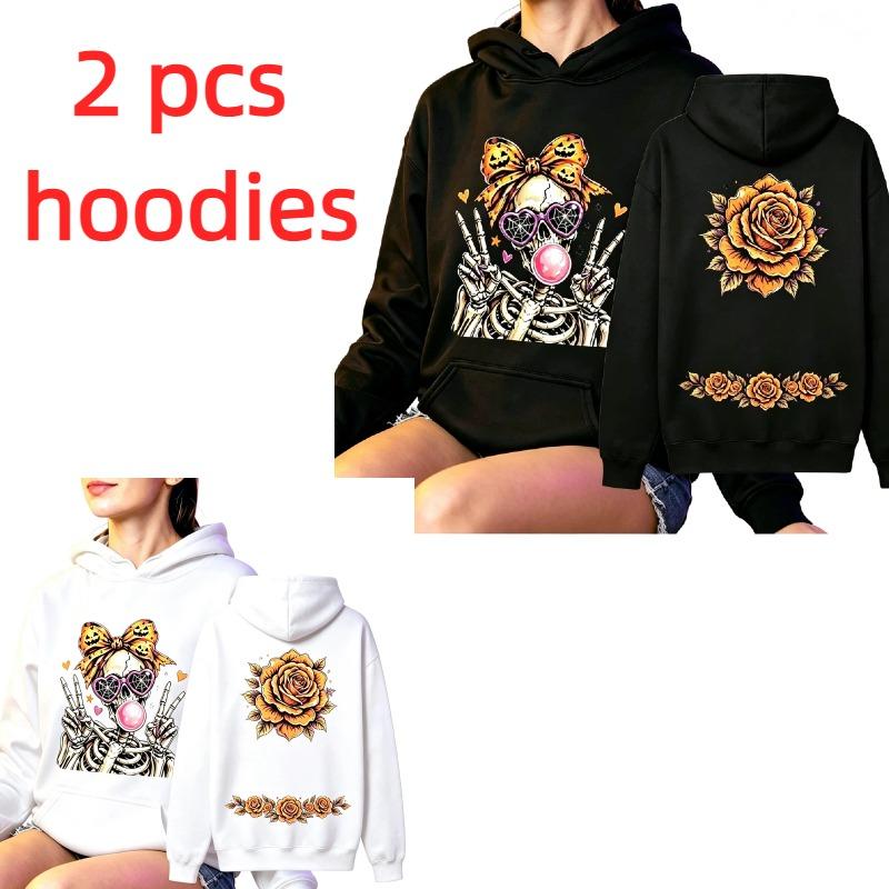 Fashion Women's Hoodie Fun Skull Girl Flower Printing Loose Fashion Pullover Autumn Clothing Vintage Men Women Tops Sweatshirts