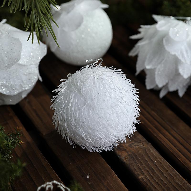 White Petal Foam Christmas Ball Tree Pendant - Festive Decoration In Stock
