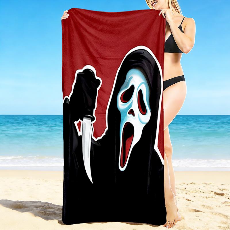1Pc Scream Horror Icon Beach Towel, Quick Dry, Multi-Use for Beach Pool Gym Yoga Home Travel, Christmas, Halloween, Xmas Gift M929356