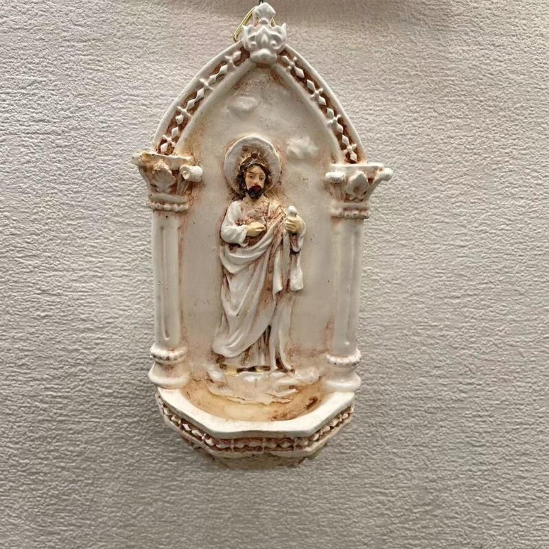 Resin Catholic Sant Judas Tadeo Holy Water Font for Entrance Home Wall Hanging Religious Gift Sant Jude Holy Water Font