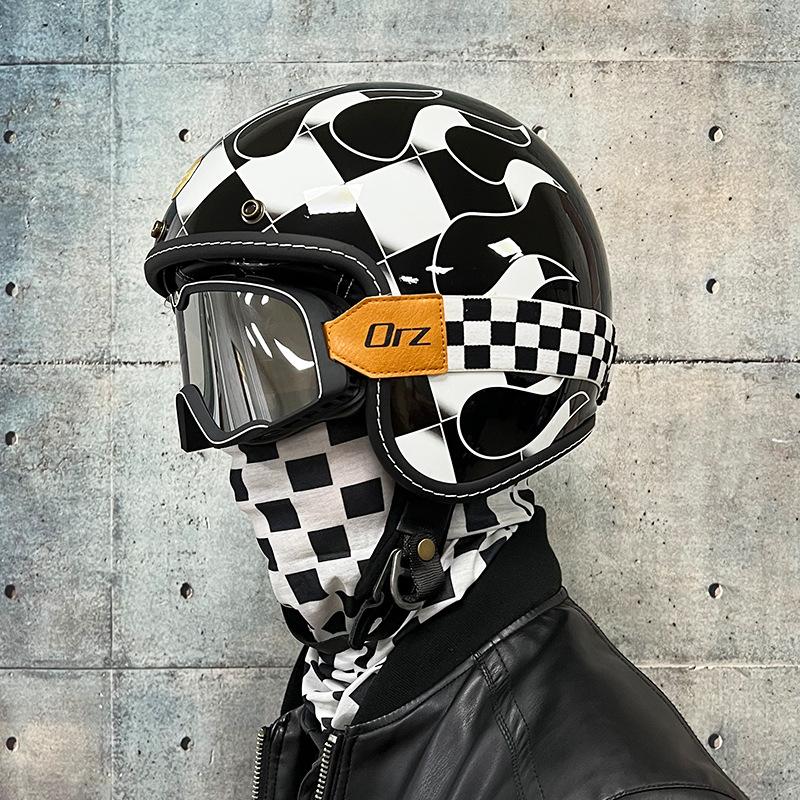 ORZ Motorcycle retro helmet for men and women, half helmet for cruising3/4Helmet for scooter, suitable for all seasons, personalized3C Authentication
