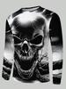 Men Halloween Lightning Skull 3D Print Long Sleeve T‑Shirt Crew Neck Casual Streetwear Pullover Tops