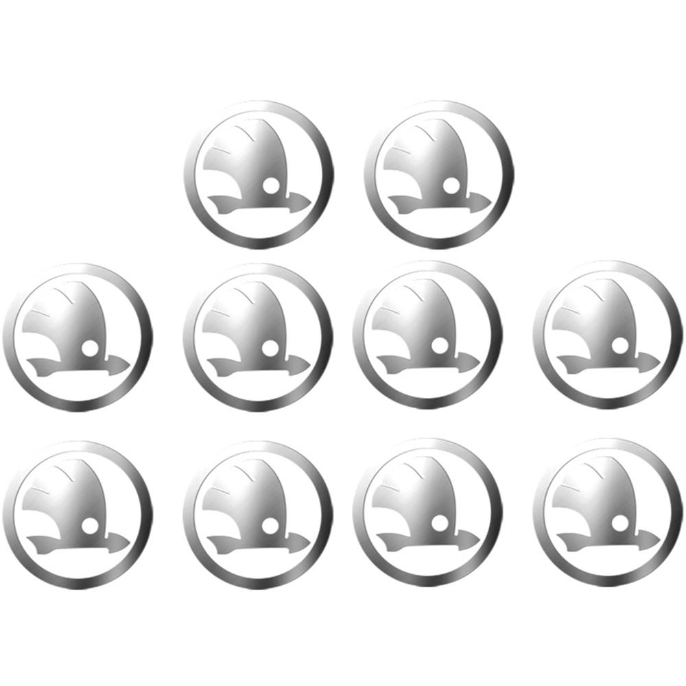 YMK5  2/5/10Pcs Car Nickel Interior Emblem Stickers Decal Auto Accessories For Skoda Kodiaq Octavia Enyaq Kamiq Scala Rapid Superb MK2