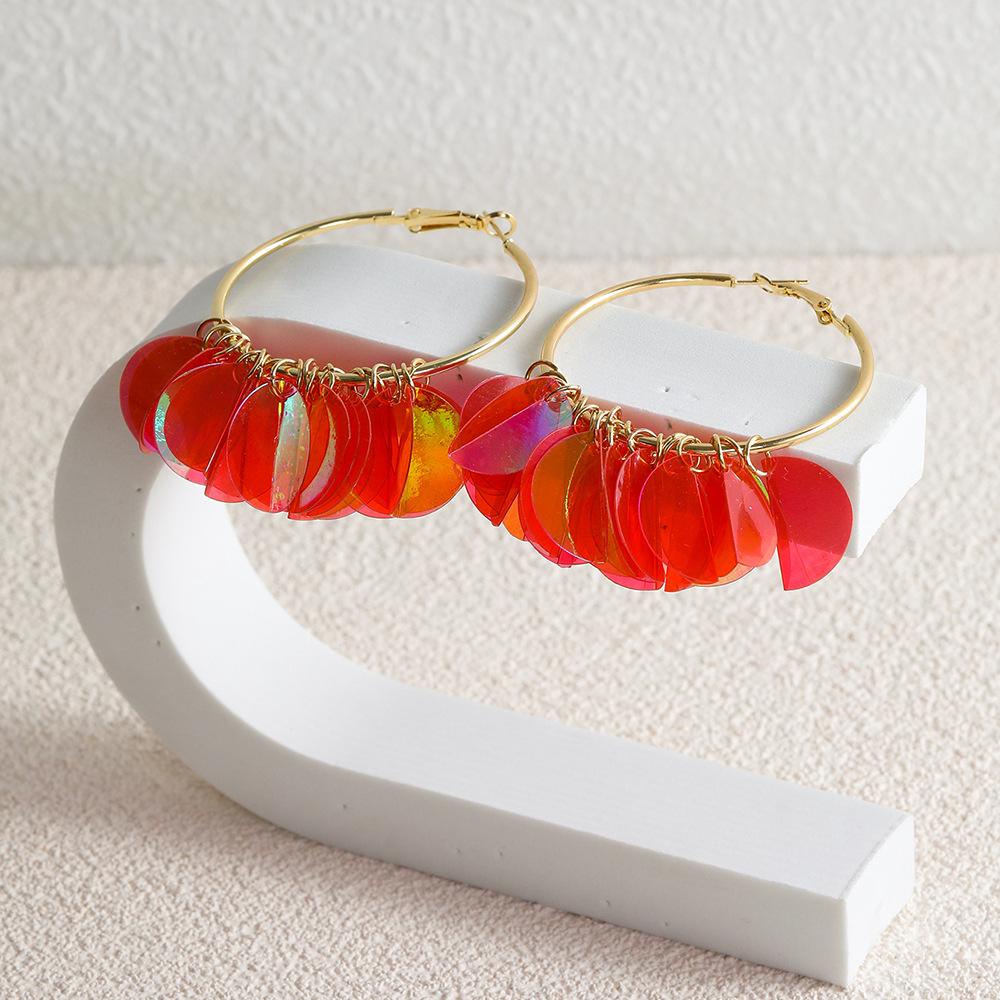 Chic Transparent And Red Alloy Earrings With Design Geometric