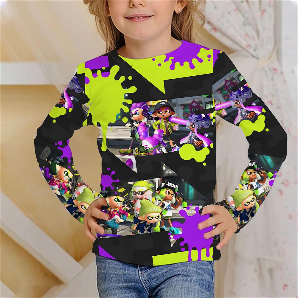 Children's Graffiti Design 3D Digital Printing Girl Fun Fashion Round Neck Long Sleeve T-shirt