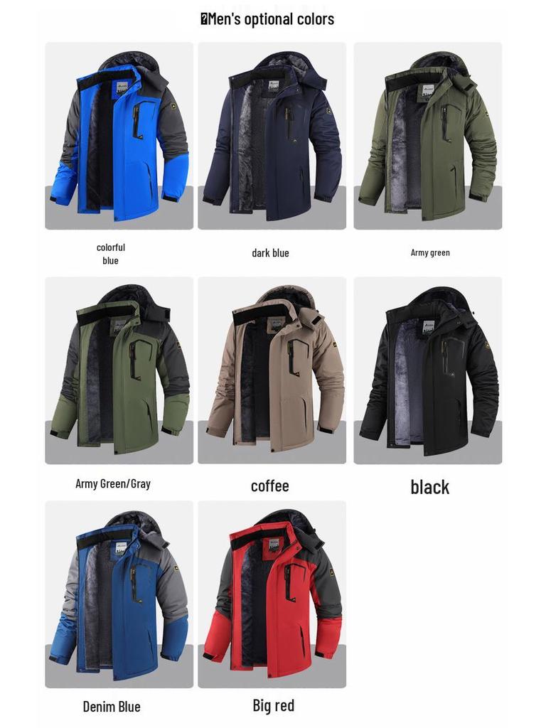 Cross-Border Outdoor Windproof Plus-Size Fleece-Lined Winter Windbreaker Jacket for Skiing and Fishing