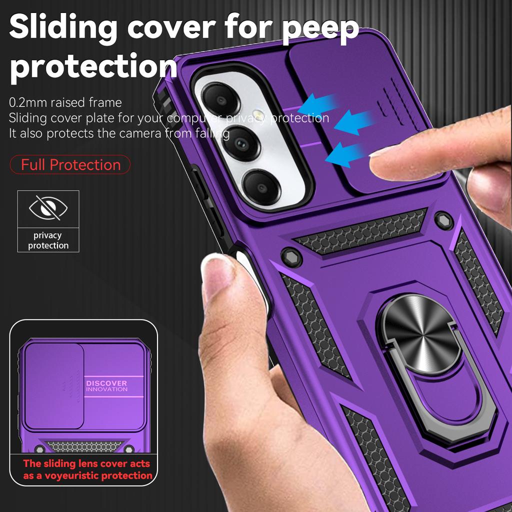 Stoßfeste Rüstungshülle für Samsung Galaxy A05S A05, magnetischer Auto-Ring-Halter, Ständer, Rückseite, Schiebelinsenabdeckung für Galaxy A04S, A04, Schutzhüllen