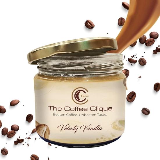 The Coffee Clique | Velvety Vanilla | Beaten Coffee Paste | Cafe Like Cappuccino At Home | No Additional Sugar Needed | 220 Grams | Flavoured Coffee