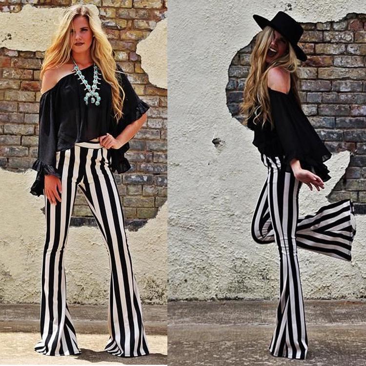 

European & American Street Style Striped Flared Pants with Pockets - Casual Wide Leg Yoga Dance Wear M