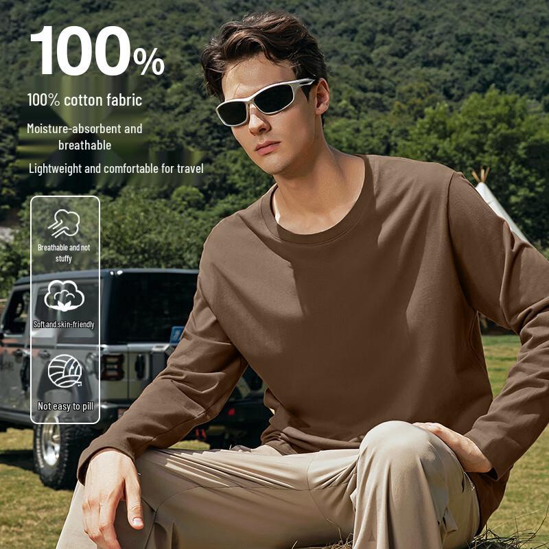 JEEP SPIRIT Men's Crew Neck Loose Fit Cotton Long Sleeve T-Shirt