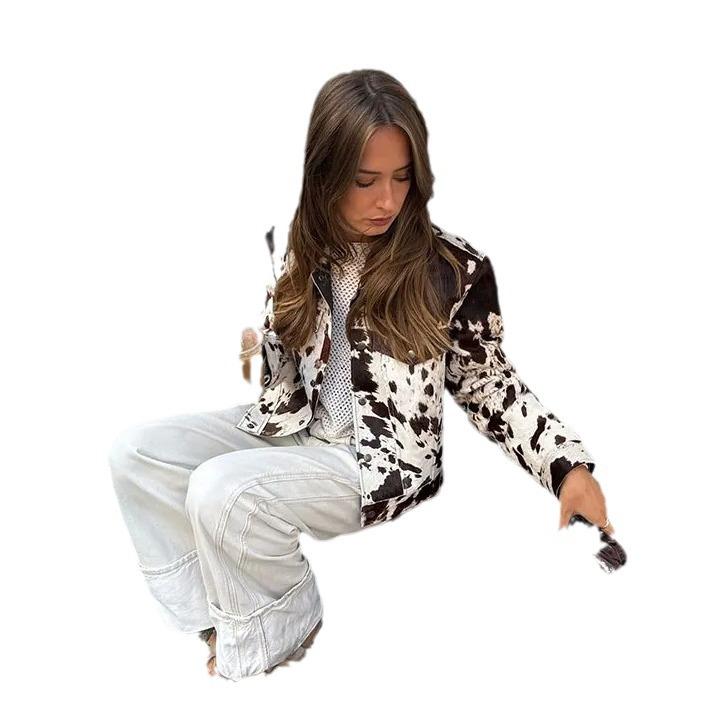 Women'S Lapel Print Shirt Jacket Jacket Casual Versatile