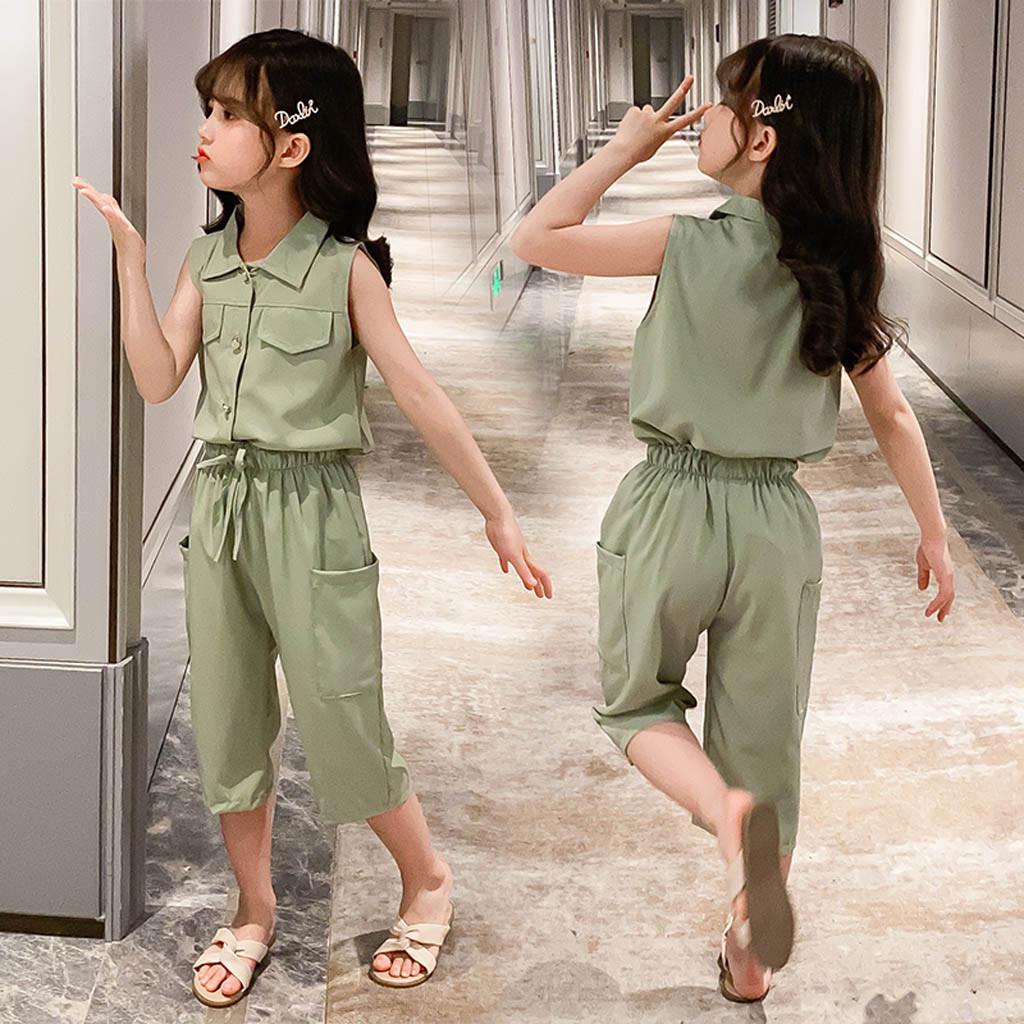 Children Kids Baby Girls Solid Tops T-Shirt Elastic Band Pants Set Outfits