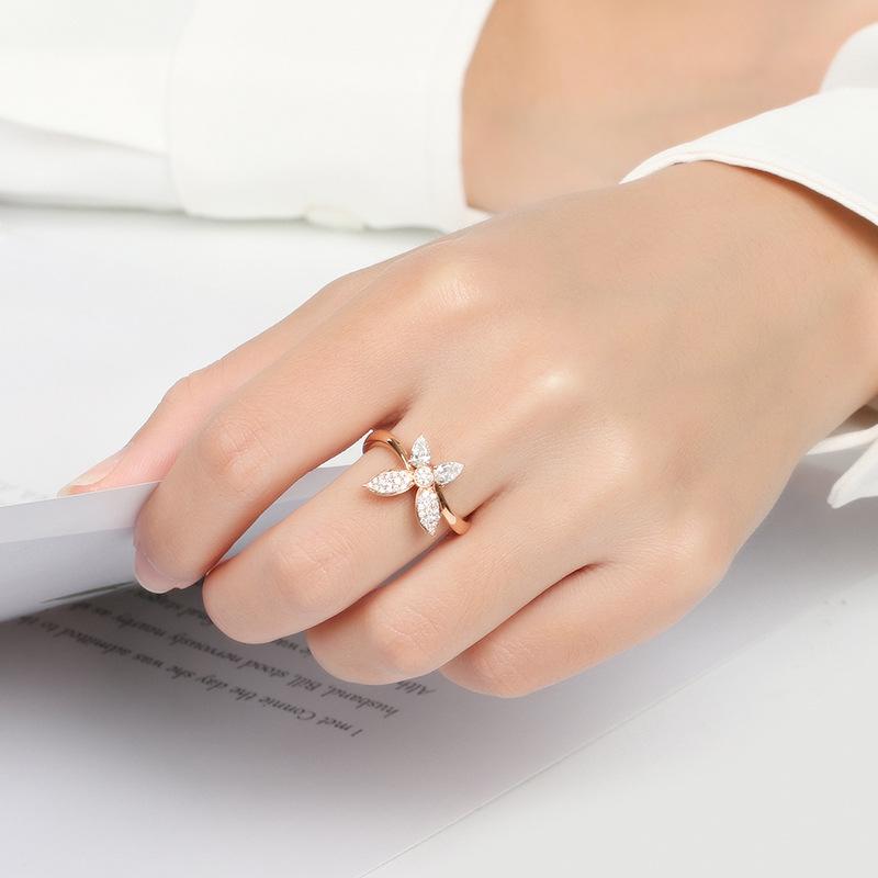 Women's S925 Sterling Silver Butterfly & Pear-Shaped Diamond Ring