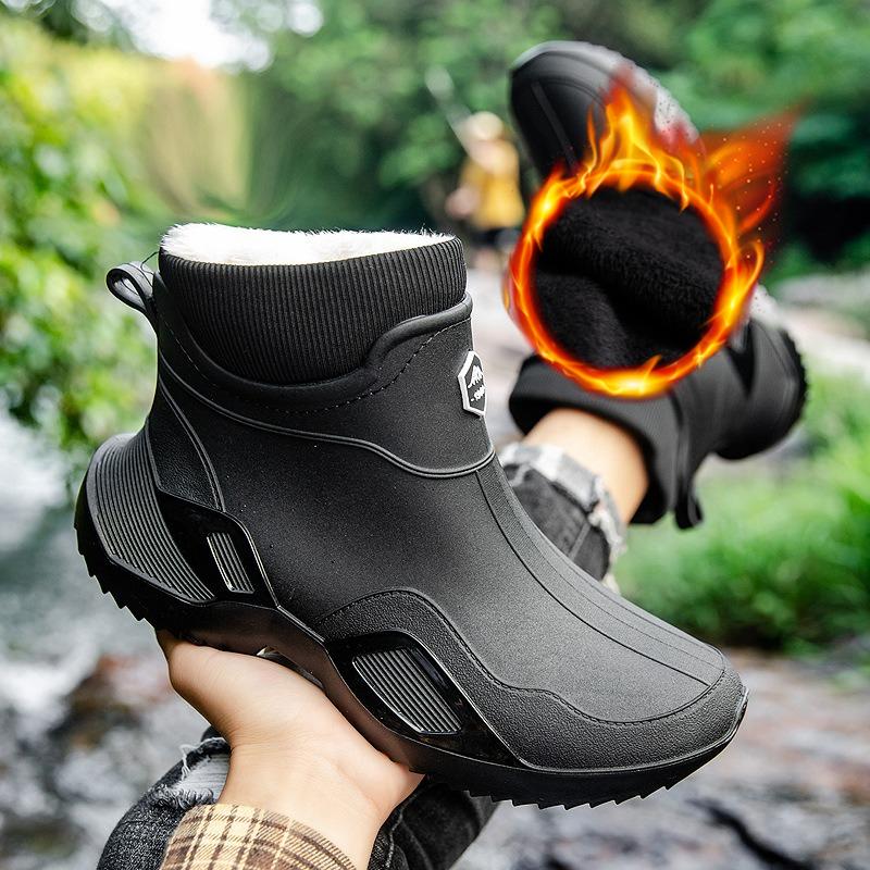 Lietus batai trumpu aulu vyriški suaugusiųjų vandeniui atsparūs batai moteriški lietaus batai neslystantys dėvėjimuisi atsparūs guminiai batai plius aksomas šilti madingi vandens batai