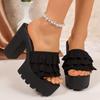 2026 Women Summer Fashion Heel Platform Slippers Mules Slip On Outdoor High Heels Slides Footwear Sandals Shoes
