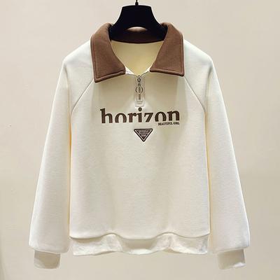 Damen-Sweatshirt, Revers, langärmelig, modisches Oberteil, lässig, lockerer Pullover mit halbem Reißverschluss