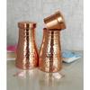 Pure Copper Bedroom Water Bottle with Inbuilt Glass, Hammered Shine Design, Drinkware and Storage Purpose, 1 Litre (Pack of 2)