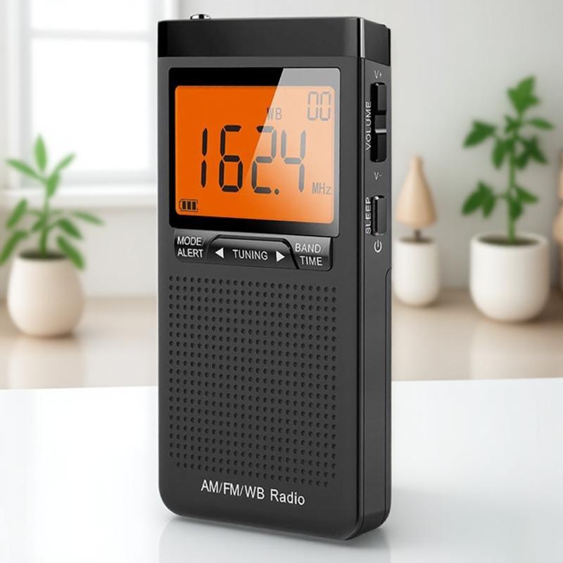 

Multi-Band AM/FM/WB Portable Radio with Alarm Clock 3.5mm Audio Output Compact Battery Operated Design чёрный