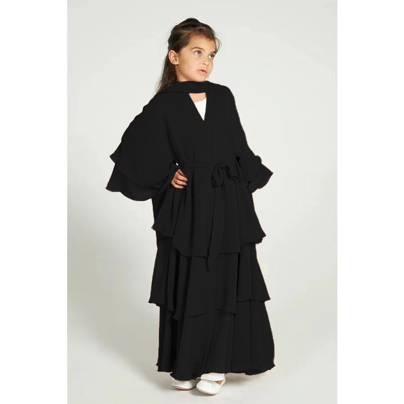 Yiduoduo Elegant Three-Layer Chiffon Children's Dress (No Headscarf) - Style 21462