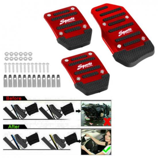 3PC Universal NonSlip Transmission Manual Foot Pedal Brake Cover Pad Red Durable