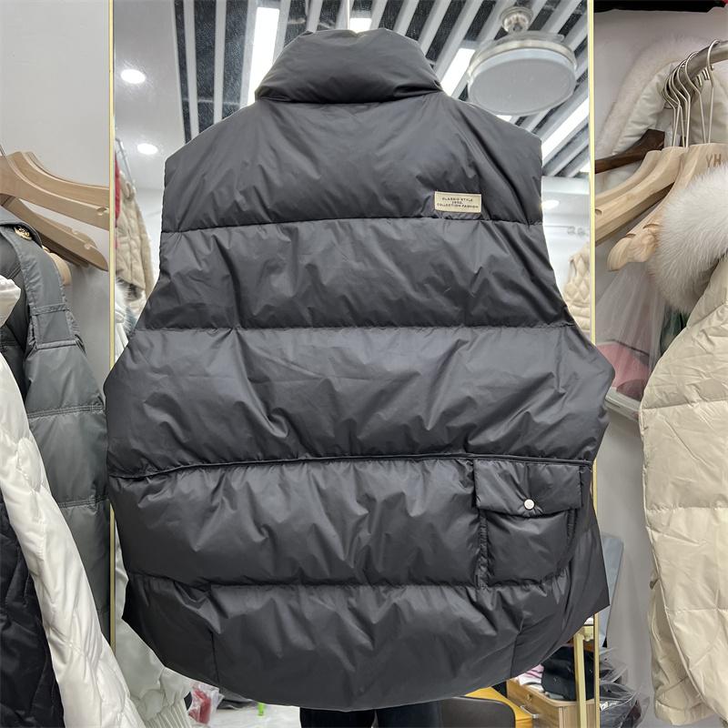 Invierno otoño mujer cuello alto Color sólido sin mangas chaleco cálido chaqueta señoras Chic pato blanco abajo abrigo