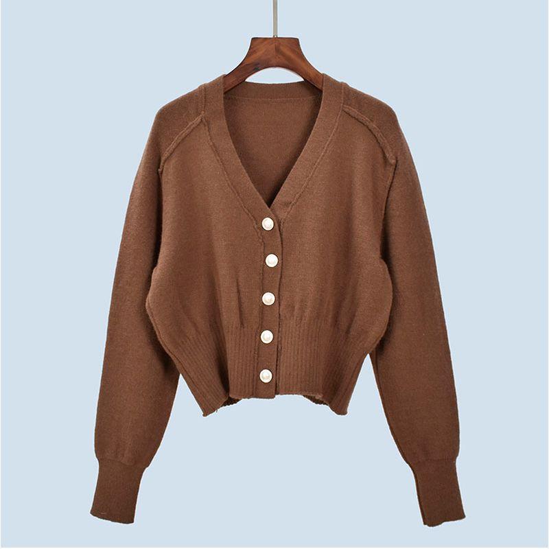 Retro V-neck Knitted Cardigan Women Loose Leisure All-Matching Single-Breasted Sweater Outwear Women Fall and Winter