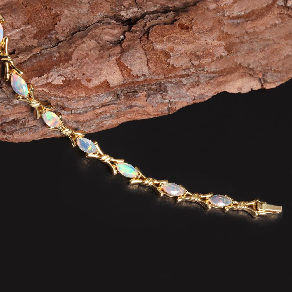 Cross Design Color Rich Natural Opal Gem Bracelet Beautiful and Elegant S925 Silver Ladies and Girls Daily Wear Fine Jewelry