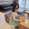 Children Dress Girls Summer Dress Korean Princess Dress Mesh Dress Sleeveless Loose Floral Bow Ruffle Dress