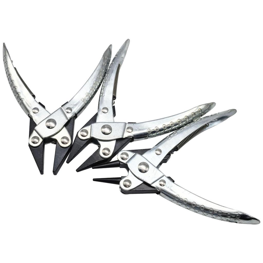 Jewelry Metalworking Three-Piece Pliers Set: Needle-Nose, Flat-Nose, Round-Nose, Anti-Slip Handles with Spring