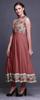Bimba Aquamarine Green Damask Printed Women Designer Mandarin Collar Anarkali Dress Indian Ethnic Kurta