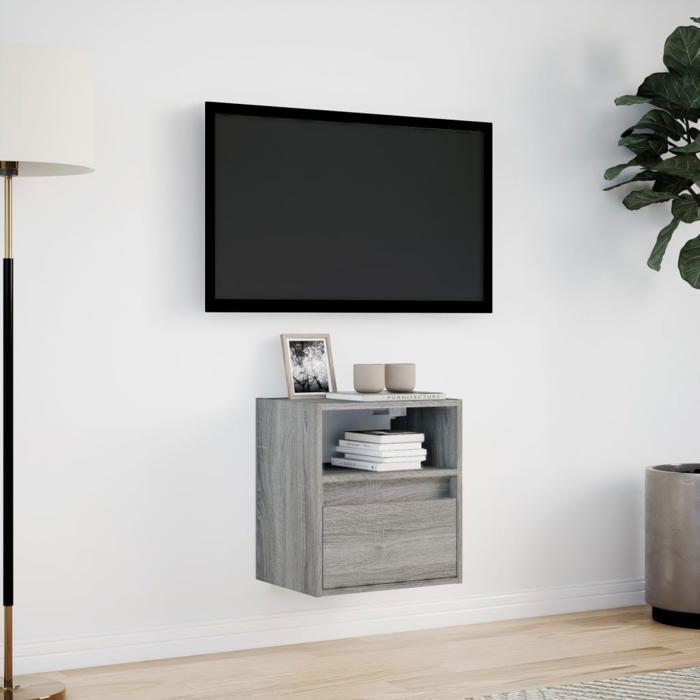 VidaXL Meuble TV mural avec lumières LED sonoma gris 41x31x45 cm, meuble TV suspendu au mur, unité TV flottante, support TV 852323