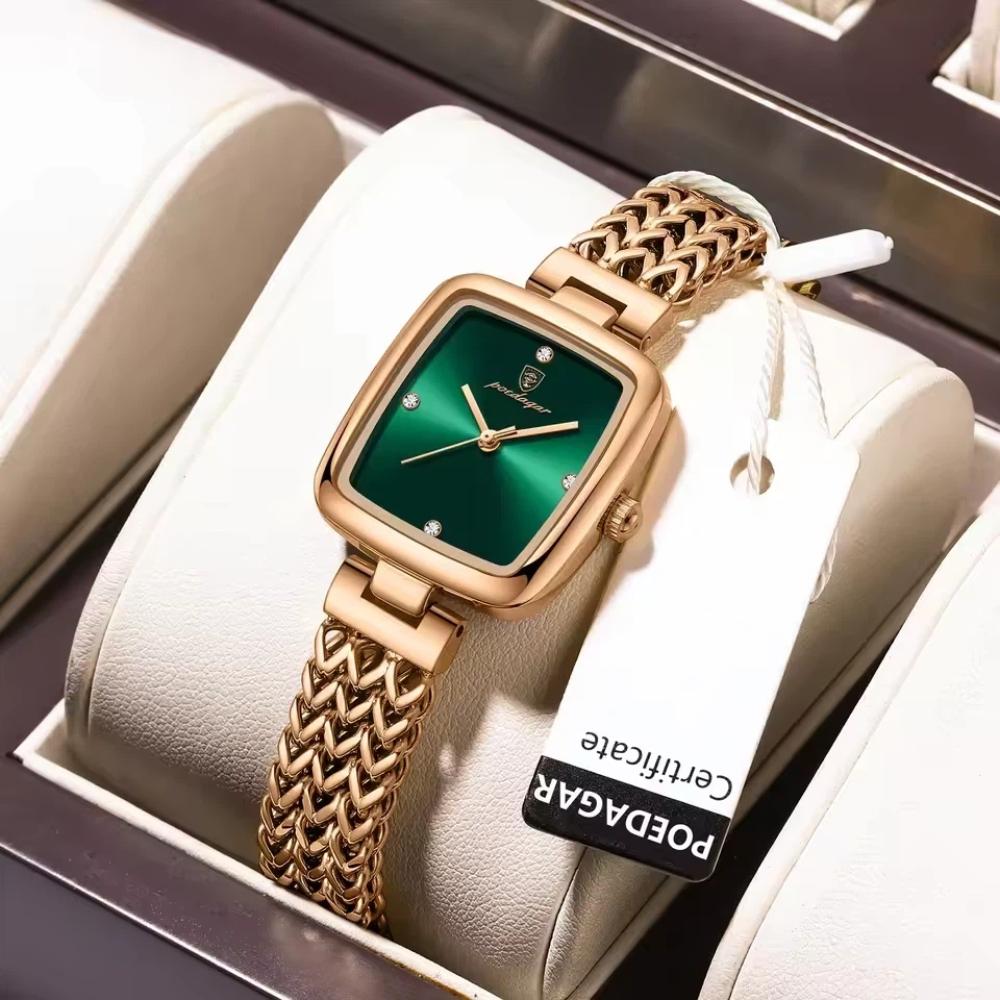 POEDAGAR Luxury Square Watch for Woman Waterproof Stainless Steel Quartz Watches Female Elegant Dress Simple Ladies Watch