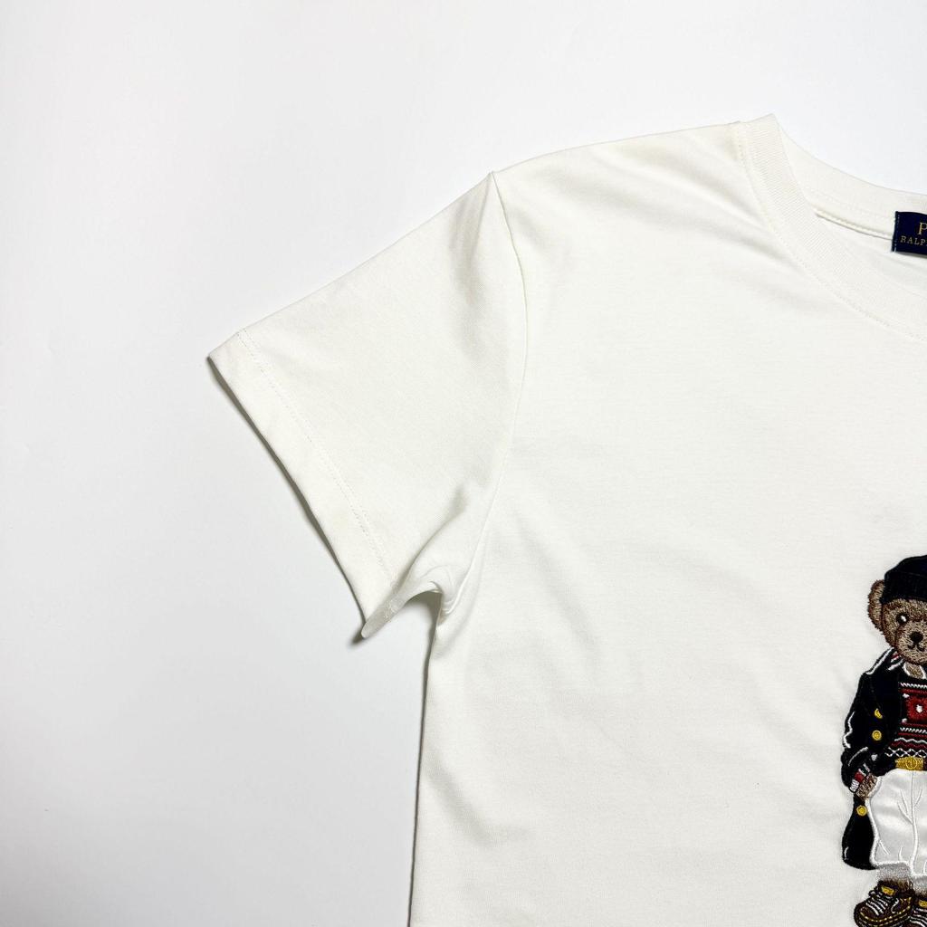 RL High-Quality Scannable Little Bear Embroidered Cotton T-Shirt with Round Hat, Windbreaker Insert Pocket, Short Sleeve - 25 New Styles