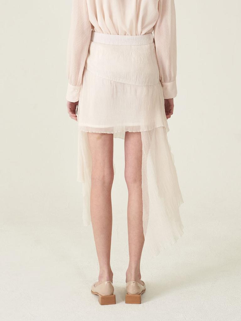 Kaie Crinkle Asymmetrical Hemline Flare Skirt