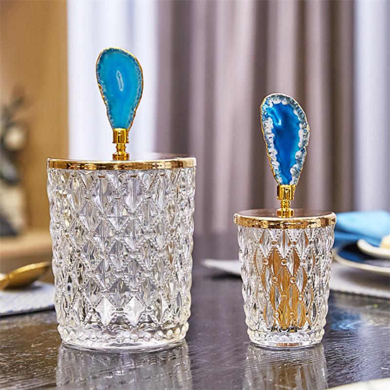 Nordic Relief Glass Storage Jar – Decorative Canister with Natural Agate Lid for Tea, Candy & Spices