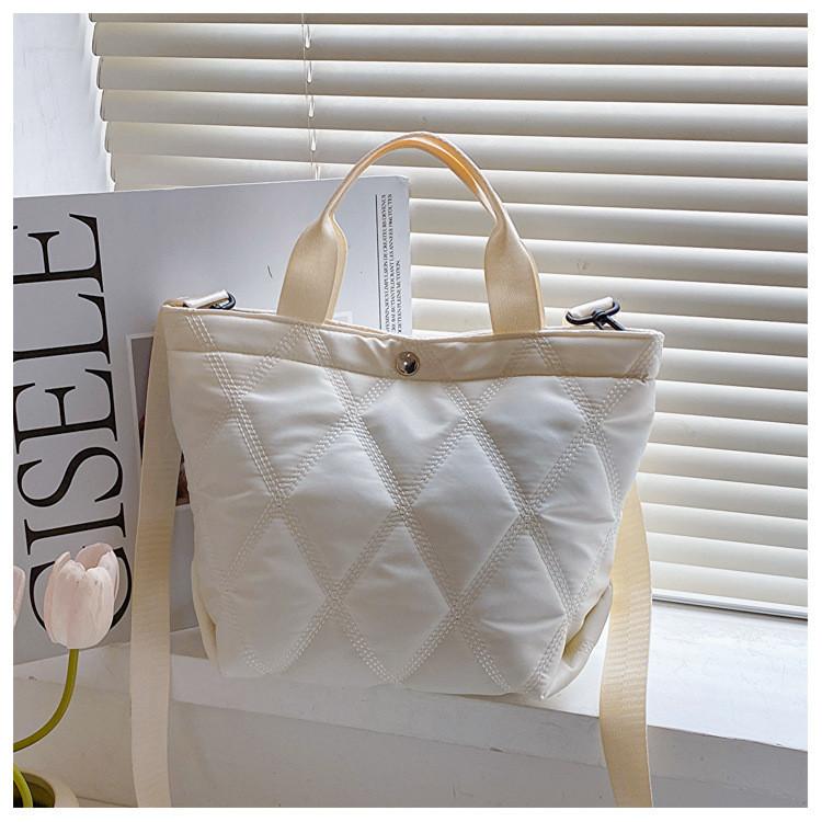 Elegant Quilted Nylon Crossbody Bag Stylish Fashionable Handbag For Women In Black And Cream