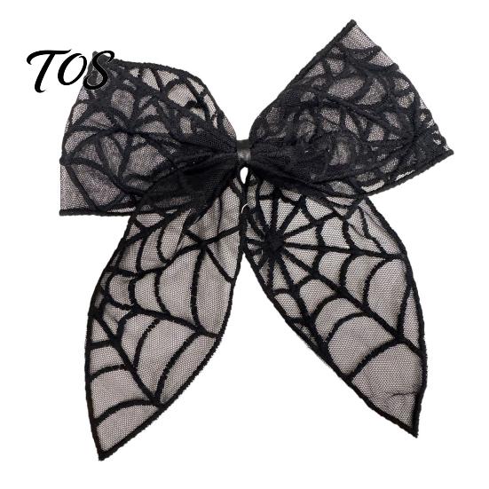 Dark Style Hair Clip Halloween Bat Mesh Bow Spring Clips, Black White Lace Spider Web Durable Barrettes, Gothic for Women Cosplay Costume Accessory