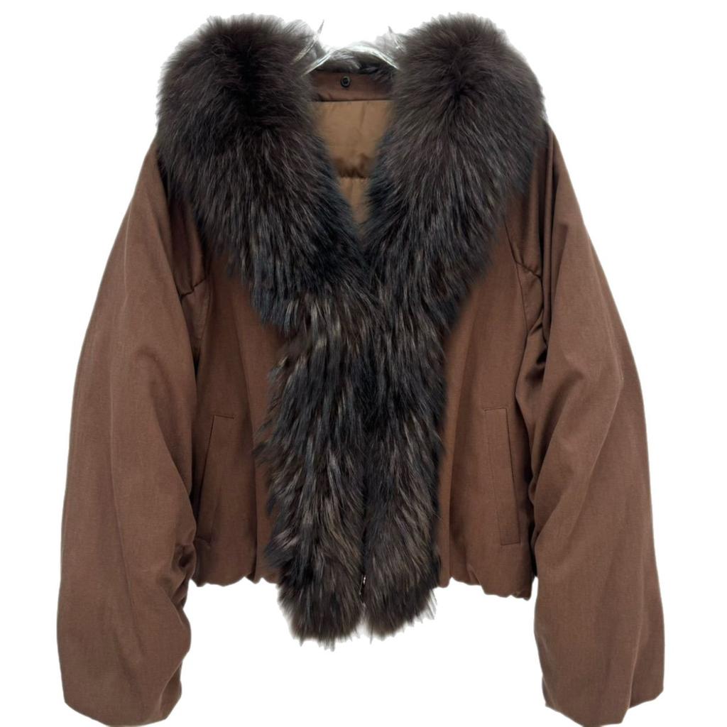 Winter new retro daily versatile personalized warm down jacket women's detachable natural real raccoon fur collar jacket
