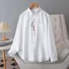 2026 Spring Plus Size Women's Long Sleeve Embroidered Cotton Cardigan Shirt for Curvy Women