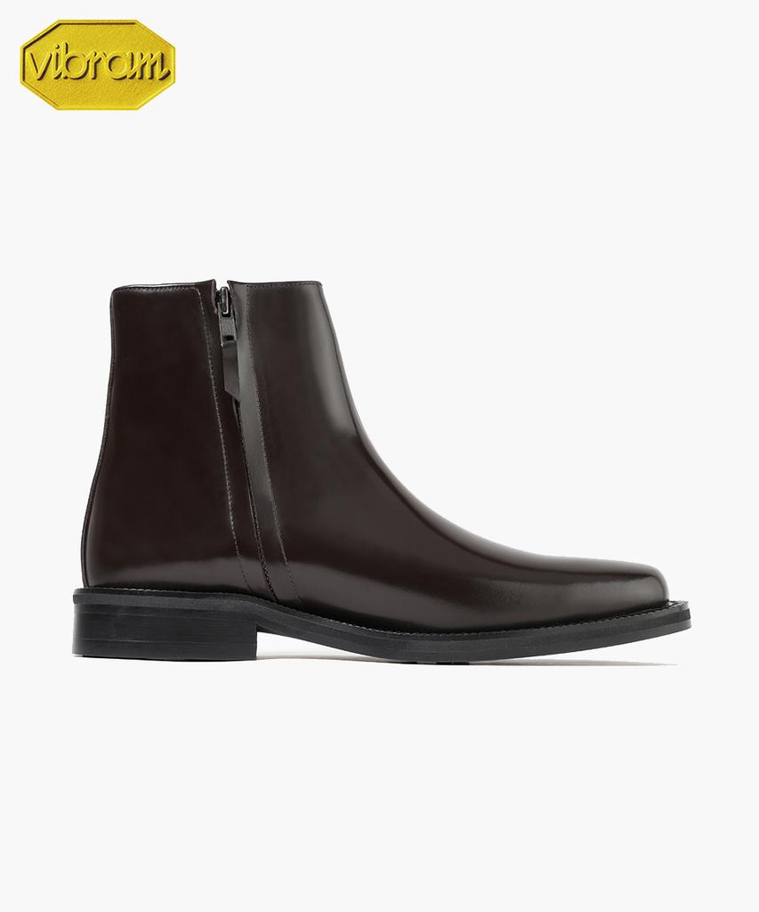 Firenze Atelier [Vibram] Minimal Square Toe Standard Rubber Sole Zip-Up Boots 9410-Z [Brown Advan]