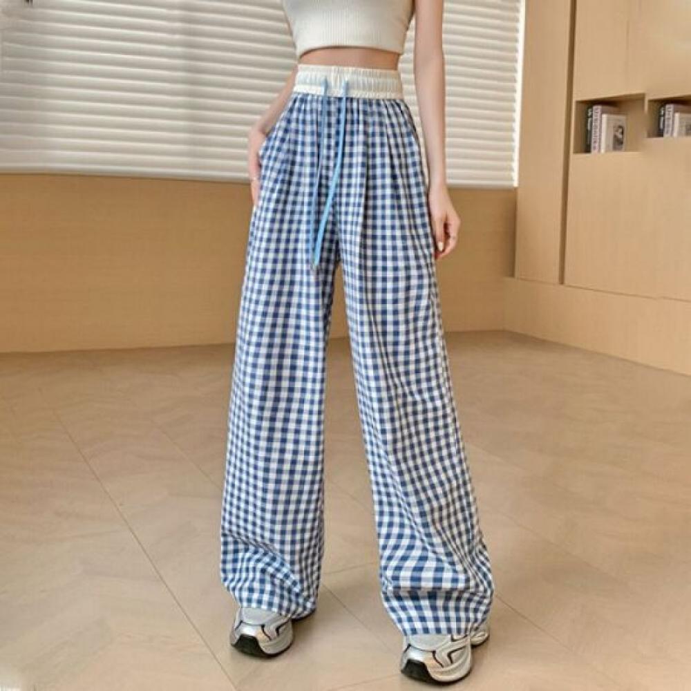 Navava Women Casual Check Banding Thin Pants Np335